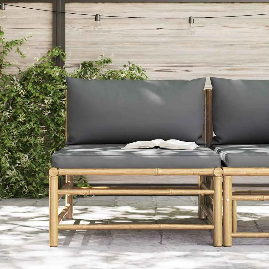 Garden Middle Sofa Bamboo Frame with Grey Cushions Outdoor Sectional Seating