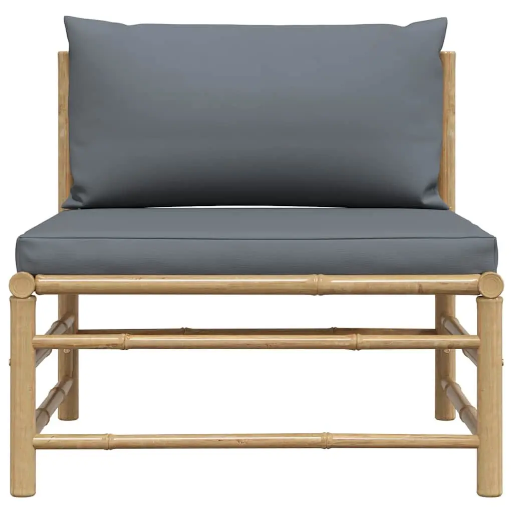 Garden Middle Sofa Bamboo Frame with Grey Cushions Outdoor Sectional Seating