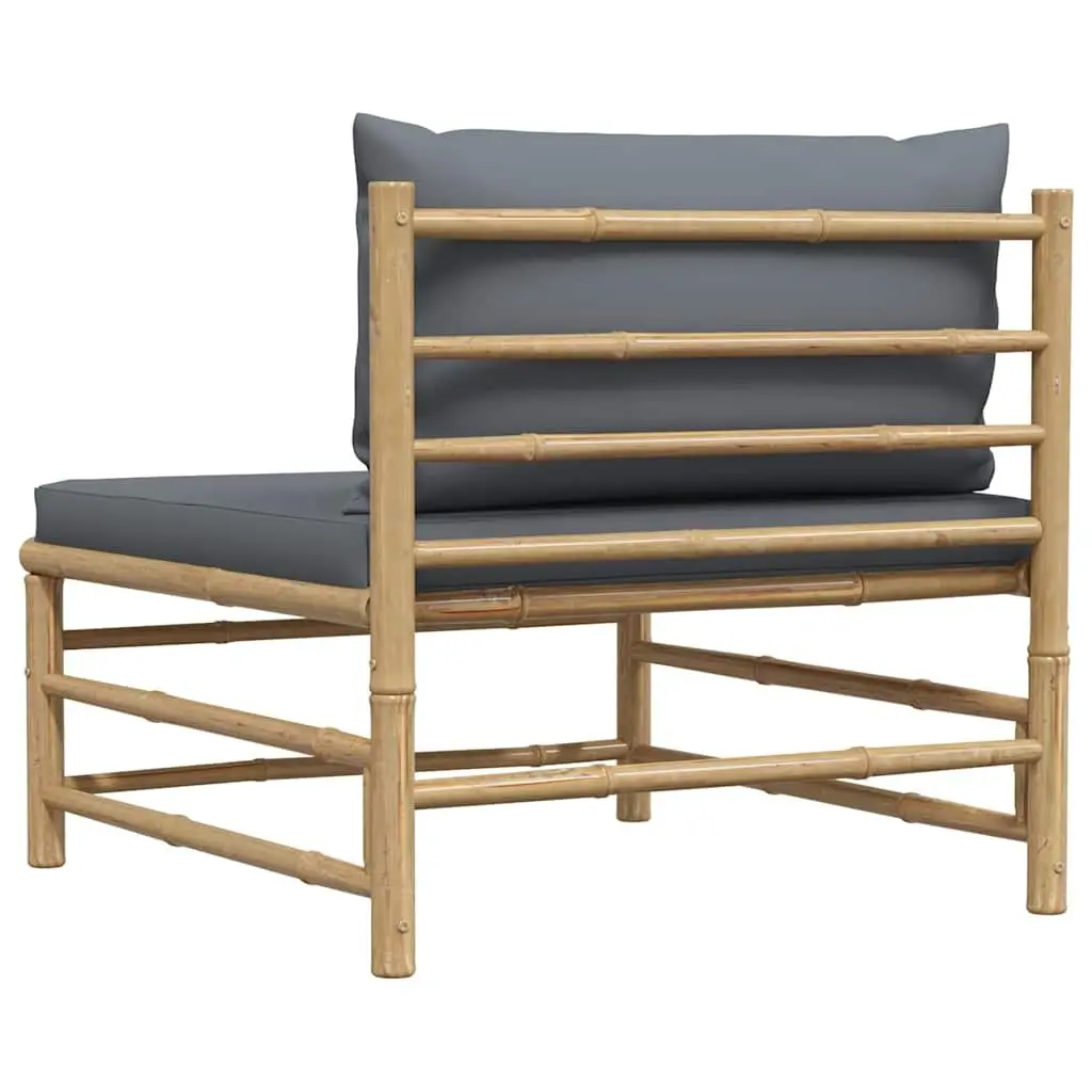 Garden Middle Sofa Bamboo Frame with Grey Cushions Outdoor Sectional Seating