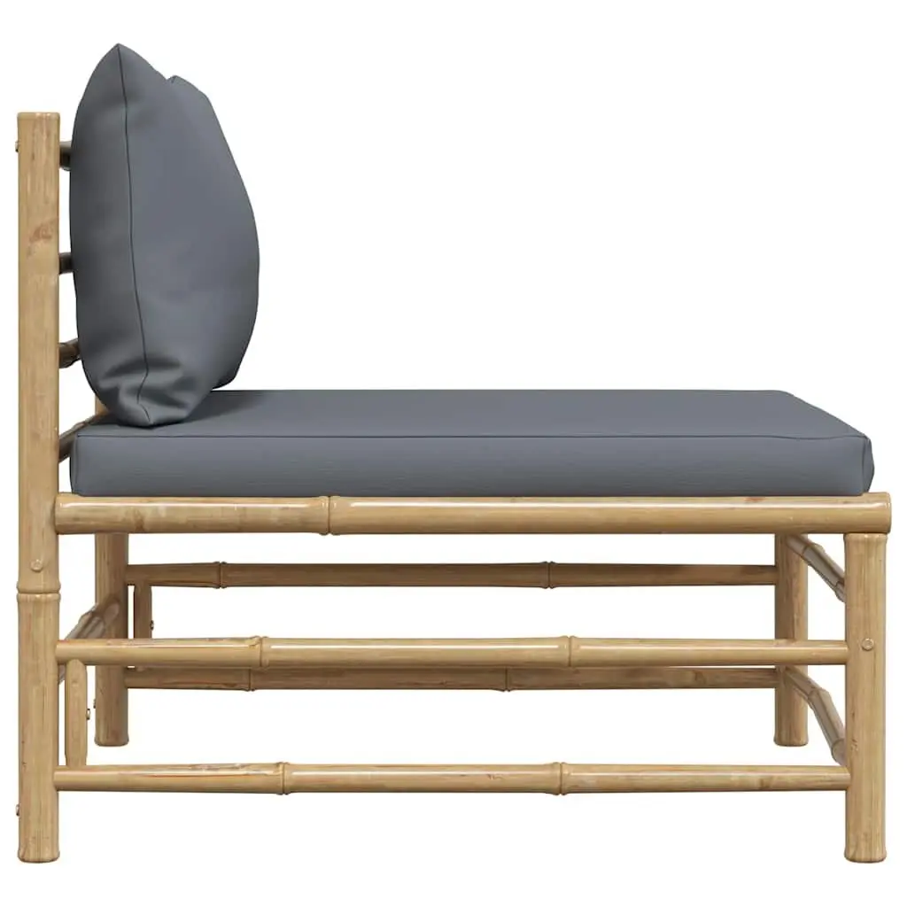 Garden Middle Sofa Bamboo Frame with Grey Cushions Outdoor Sectional Seating