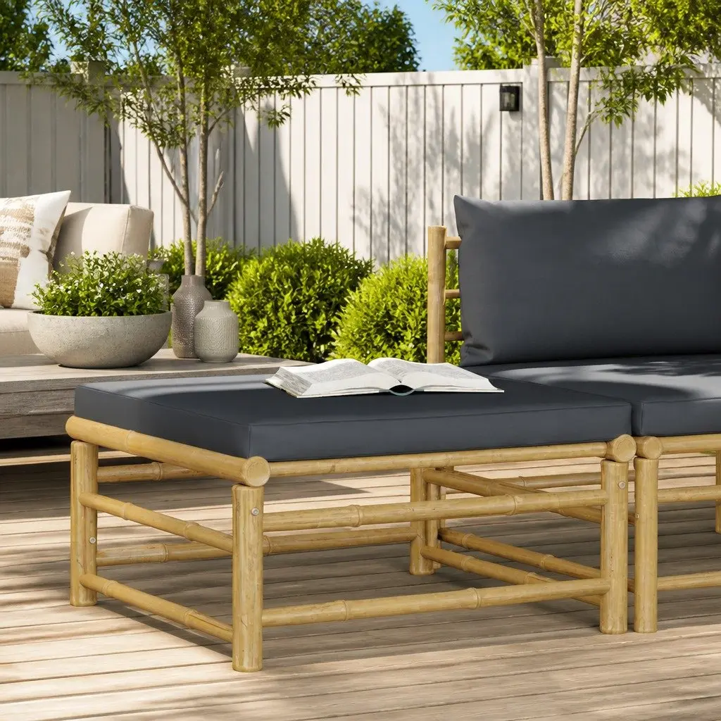 Garden Footrest Ottoman Outdoor Patio Grey Cushion
