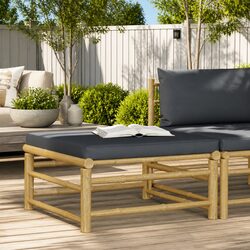 Garden Footrest Ottoman: Bamboo Frame, Grey Cushion, Lightweight