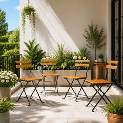Outdoor Bistro Chairs Set of 4 Folding Garden Seating Solid Wood Brown
