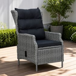Reclining Garden Chair Specs: Steel Frame, Rattan, Cushions