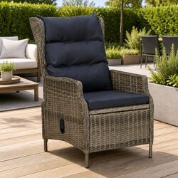 Reclining Garden Chair Outdoor Lounger with Cushions Brown PE Rattan Steel Frame