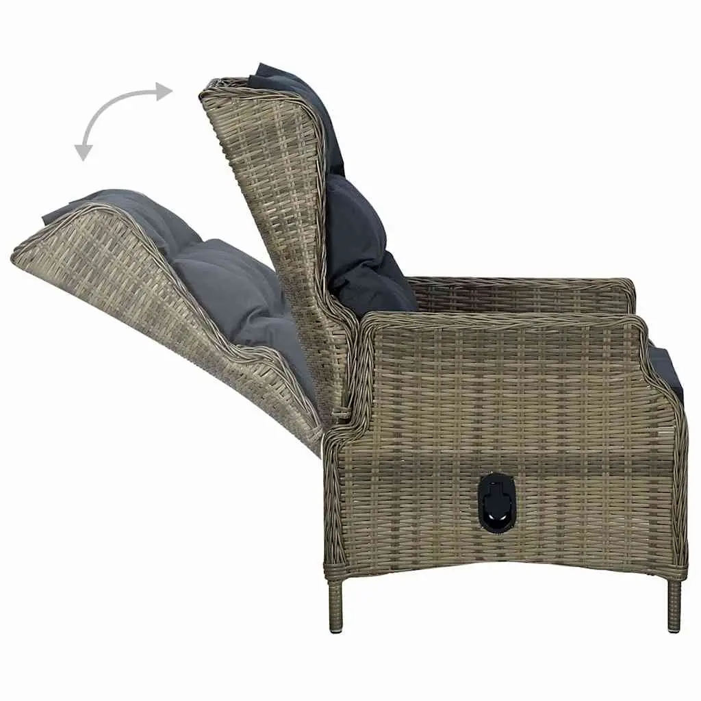 Reclining Garden Chair Outdoor Lounger Brown PE Rattan Steel Frame