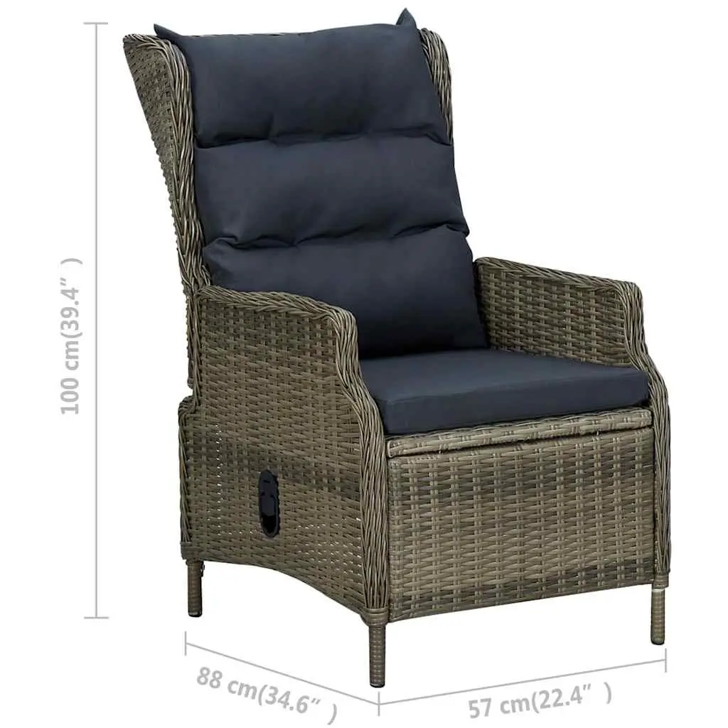 Reclining Garden Chair Outdoor Lounger Brown PE Rattan Steel Frame
