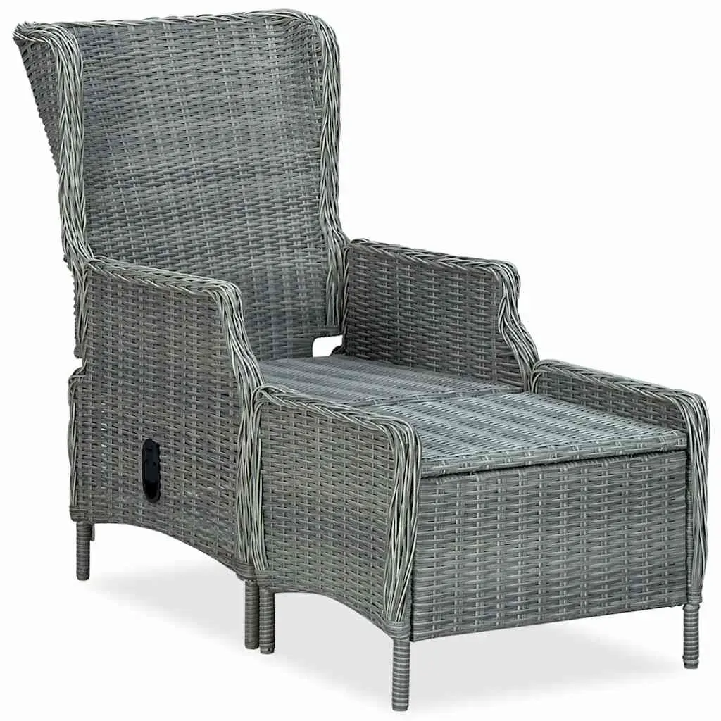 Reclining Garden Chair with Footstool Poly Rattan Outdoor Recliner Sun Lounger