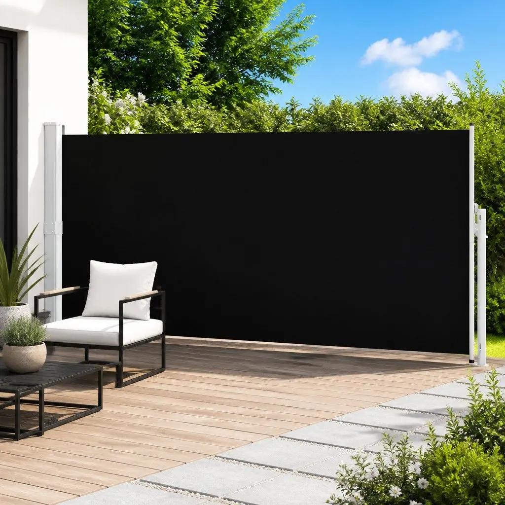 Patio Retractable Side Awning 180x500cm Black Outdoor Privacy Screen Shade
