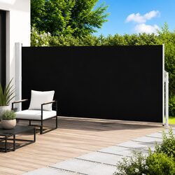 Retractable Side Awning - 180x500cm Black, Steel Base