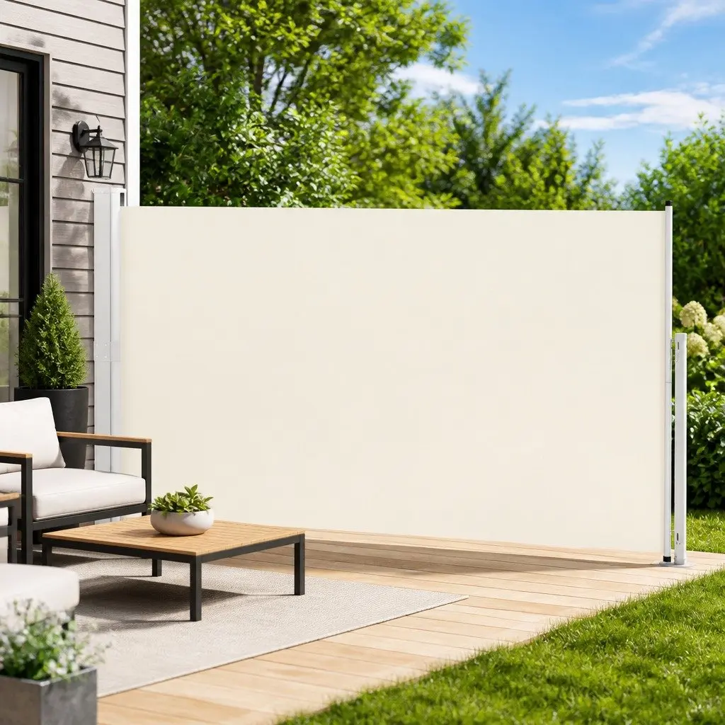 Patio Retractable Side Awning 180x500cm Outdoor Sunshade Privacy Screen Cream
