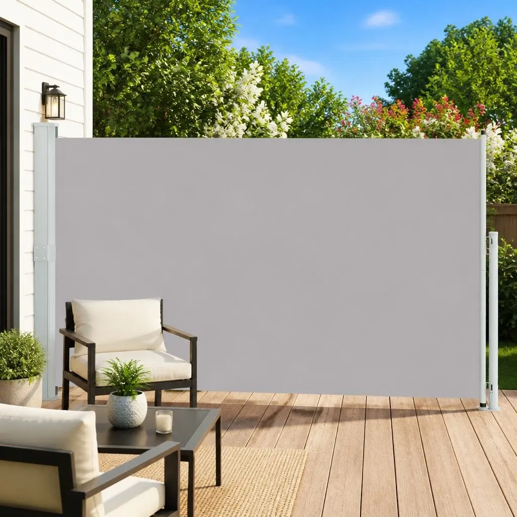 Patio Retractable Side Awning 180x500cm Grey Screen Sunshade Privacy Wind