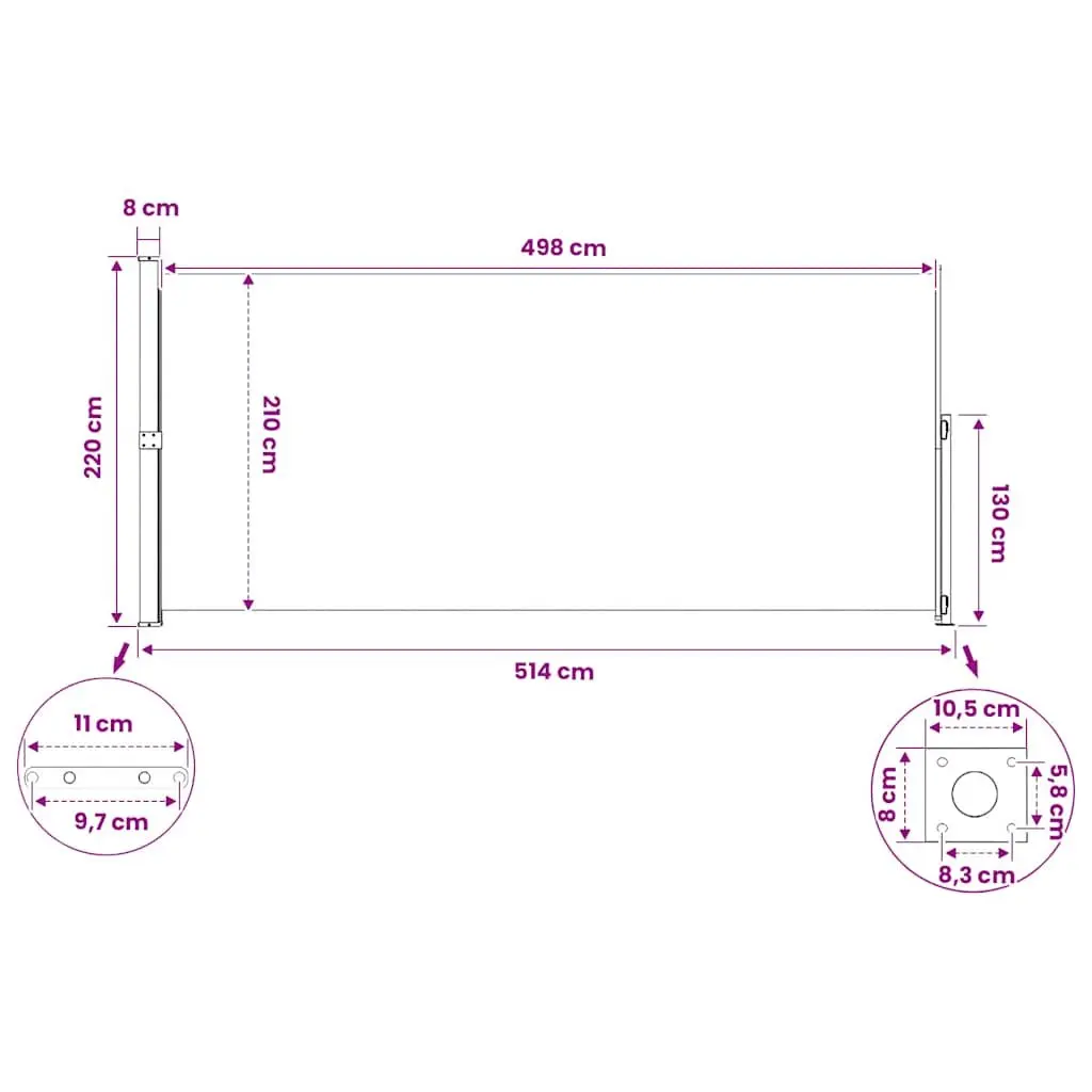 Patio Retractable Side Awning 220x500cm Outdoor Privacy Screen Sunshade