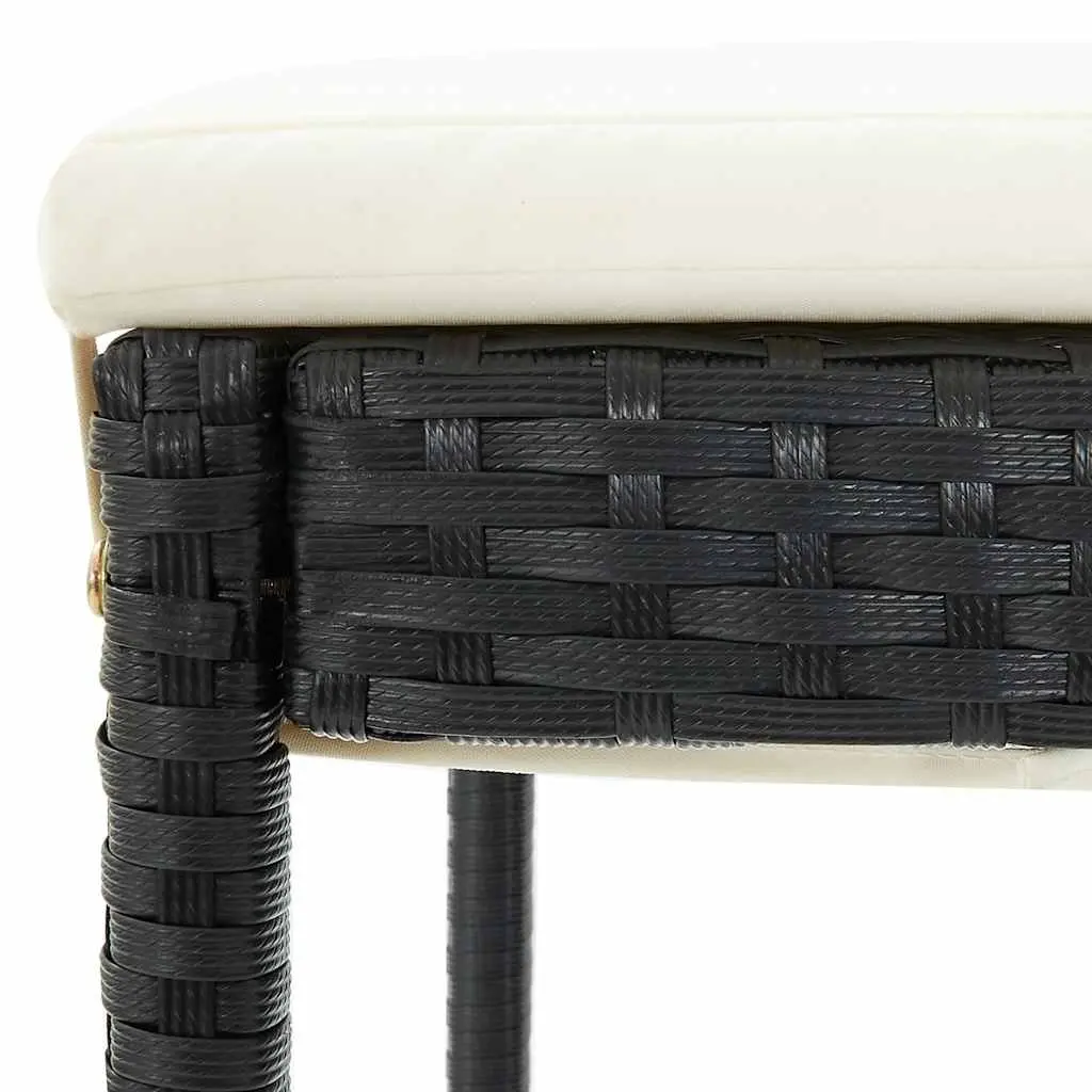 4 Piece Outdoor Bar Stool Set Black Poly Rattan Seating with Foam Cushions for Garden and Patio