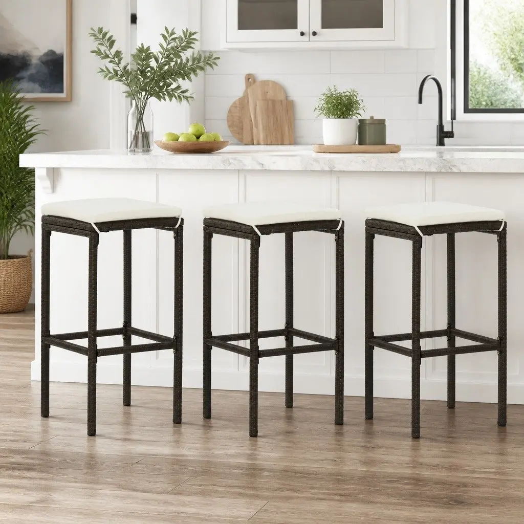 Bar Stools for Kitchen Dining Brown Rattan Counter Height 3 Piece Set