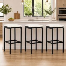Black Bar Stools Set of 3 with Cushions and Footrests
