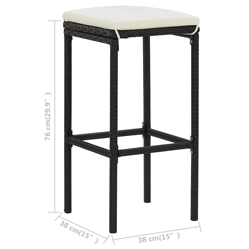Bar Stools Set of 3 for Kitchen Dining Black PE Rattan Counter Height Seating