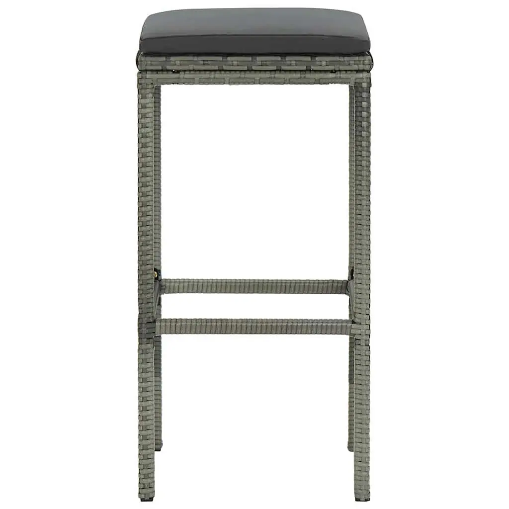 Bar Stools Set of 3 for Kitchen Dining Grey Poly Rattan Counter Chairs with Cushions and Footrest