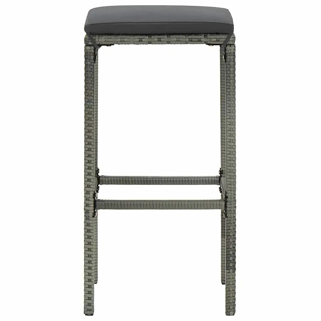 Bar Stools Set of 3 for Kitchen Dining Grey Poly Rattan Counter Chairs with Cushions and Footrest