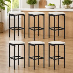 Set of 6 Black PE Rattan Bar Stools: Specs and Features