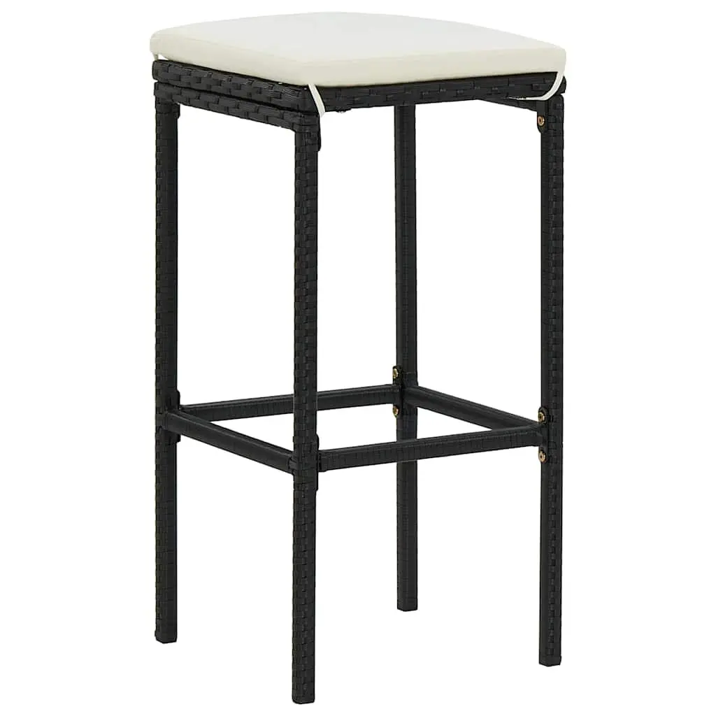 Bar Stools with Cushions Set of 6 for Kitchen Dining Black PE Rattan