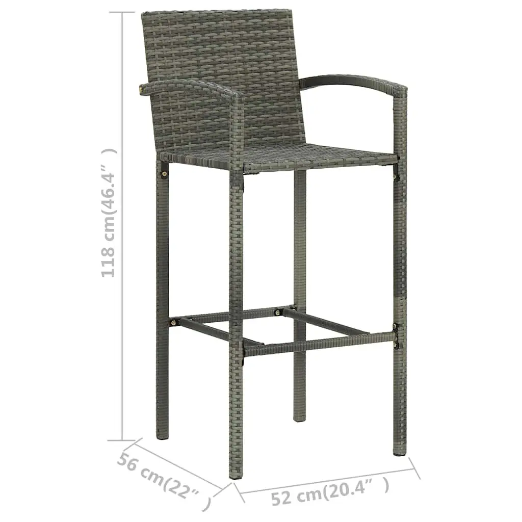 Outdoor Bar Stools Garden Patio Indoor 2 Piece Grey Rattan