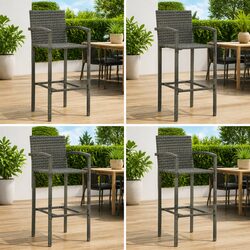 Outdoor Bar Stools 4 Pieces Grey PE Rattan Garden Seating Furniture Set