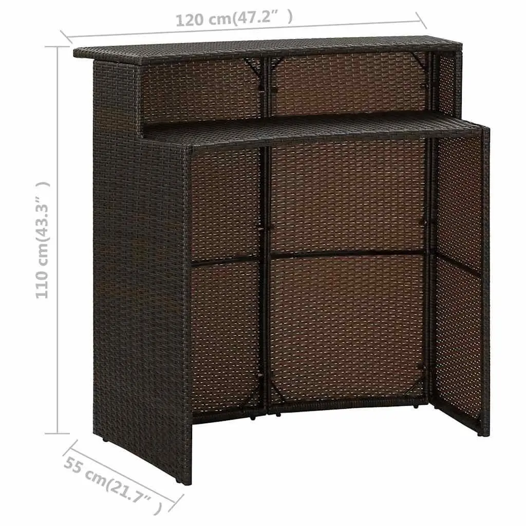 Outdoor Bar Table 2-Tier Brown Counter Height for Patio and Garden 120 x 55 x 110 cm
