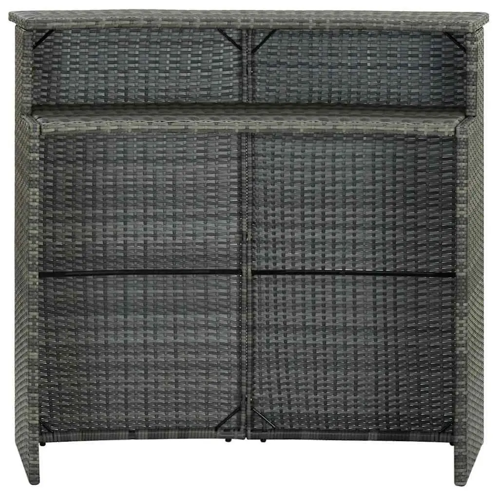 Outdoor Bar Table for Garden 2-Tier Grey PE Rattan