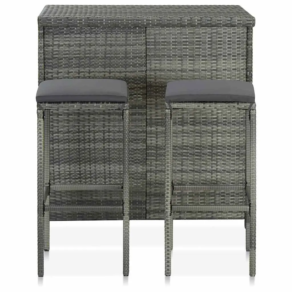 3 Piece Bar Set Outdoor Garden Use Grey Poly Rattan Table Stools