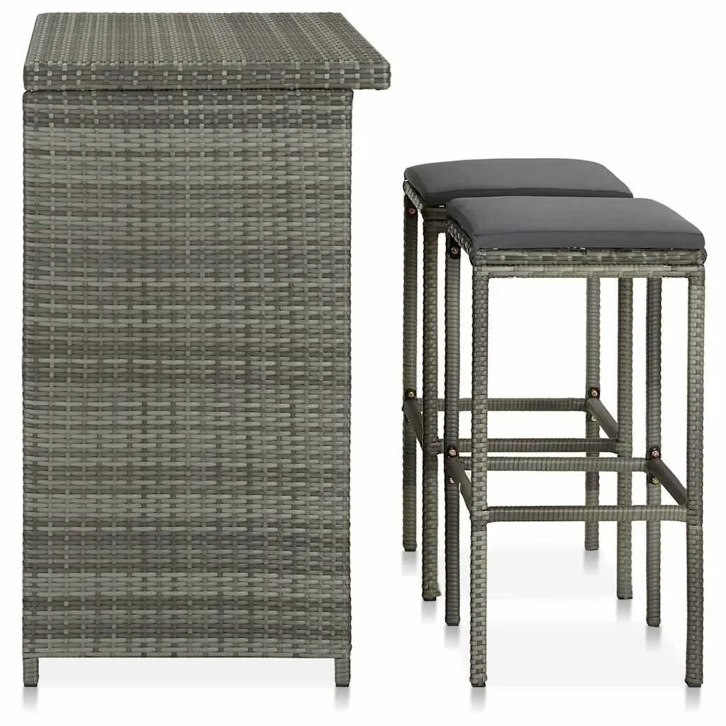 3 Piece Bar Set Outdoor Garden Use Grey Poly Rattan Table Stools