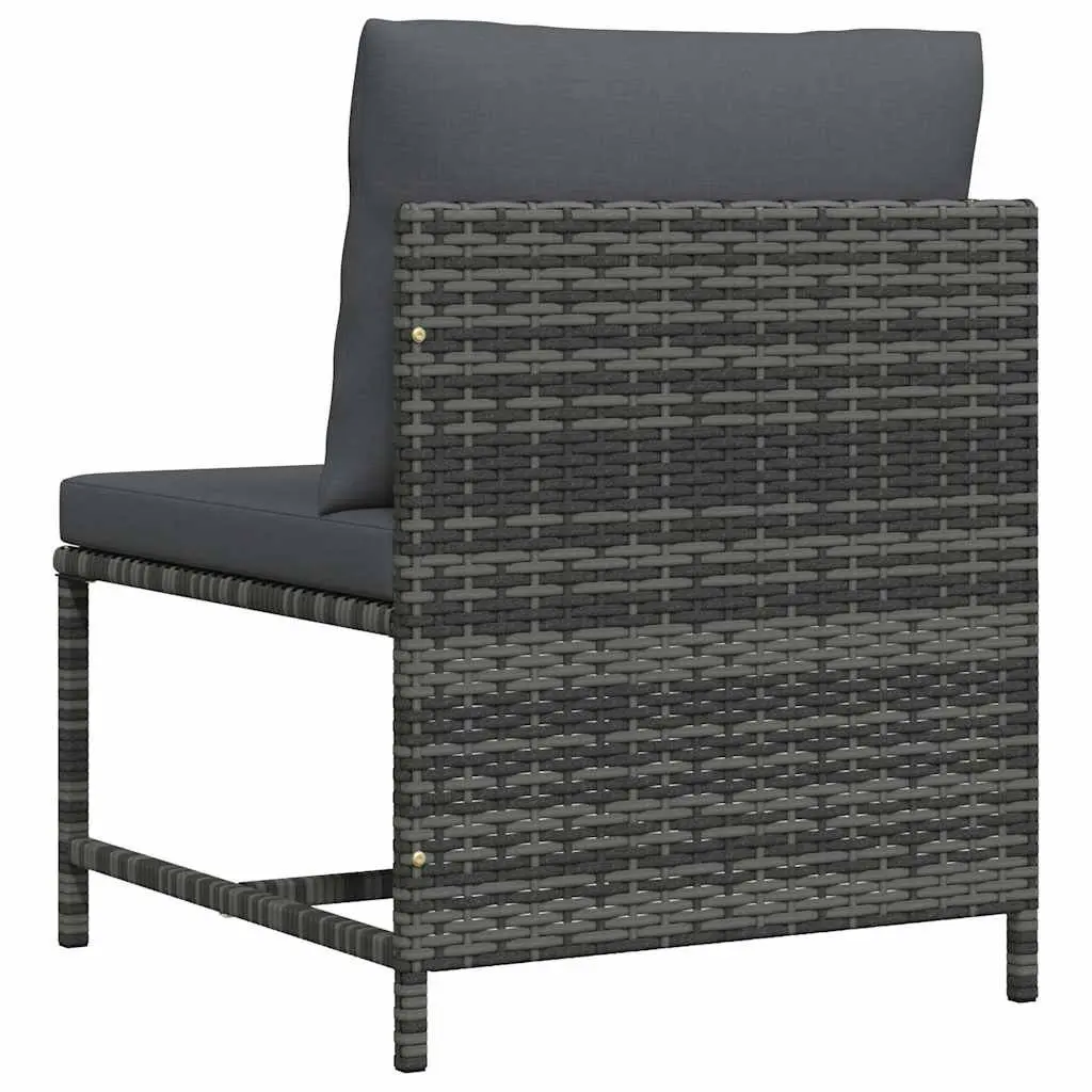 Outdoor Sectional Middle Sofa with Cushions Grey Rattan Modular Garden Seating