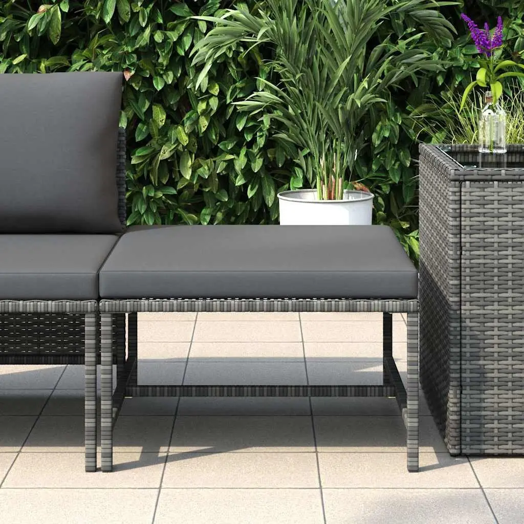 Outdoor Footrest Ottoman for Patio Garden with Removable Cushion Grey Rattan