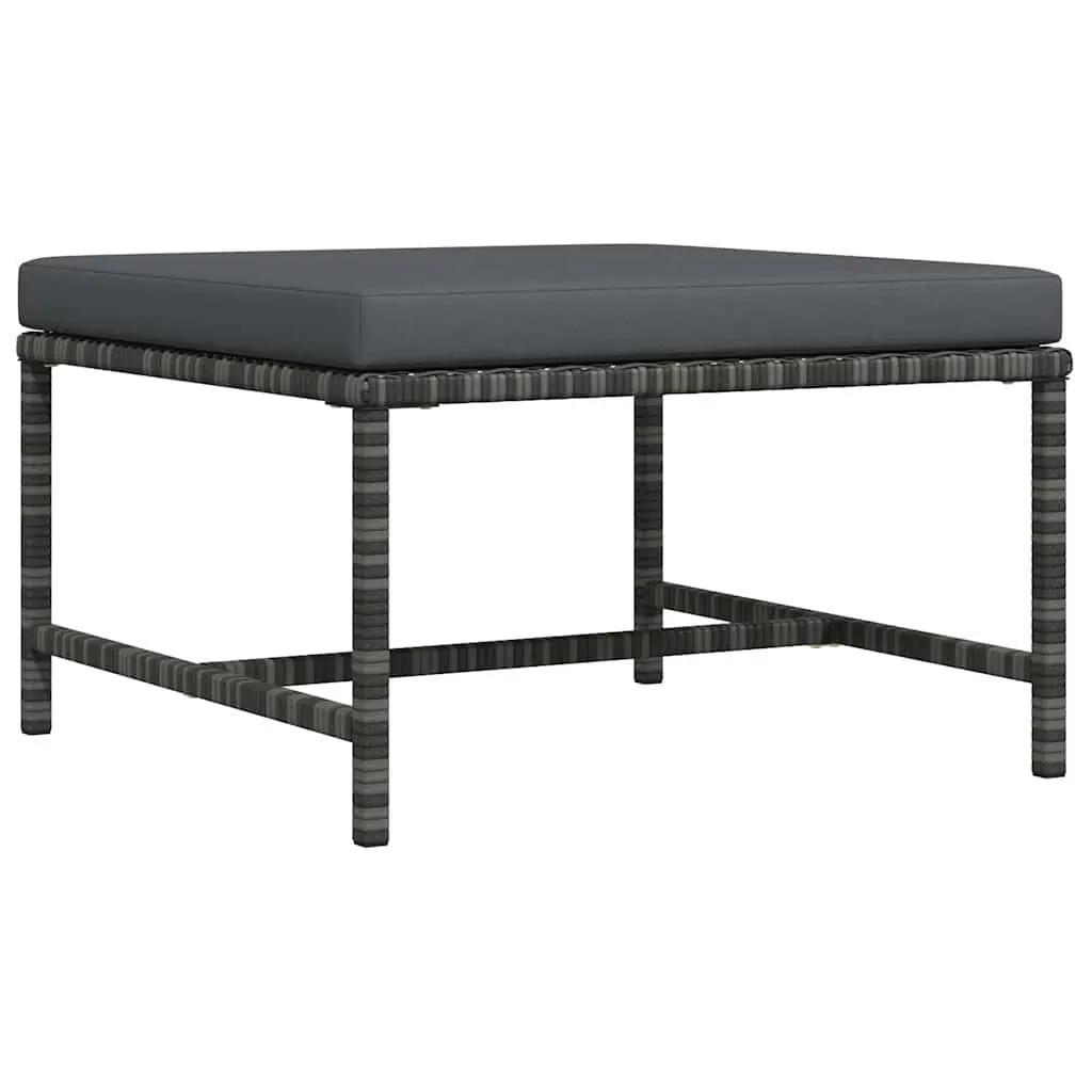 Outdoor Footrest Ottoman for Patio Garden with Removable Cushion Grey Rattan