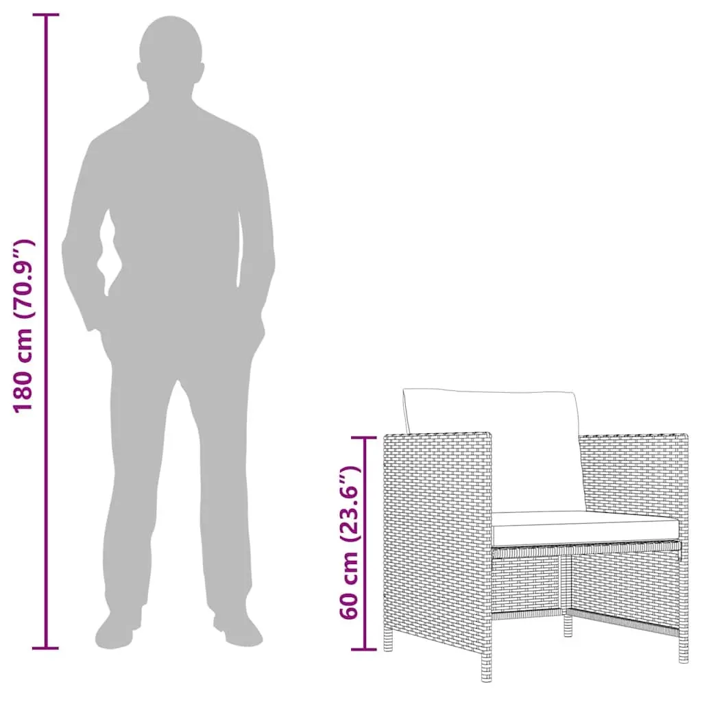 Grey Modular Outdoor Sofa Unit for Garden Lounge with Weather-Resistant PE Rattan and Sturdy Steel Frame