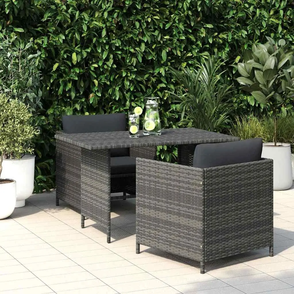 Outdoor Garden Dining Table Grey Poly Rattan Patio Furniture Steel Frame