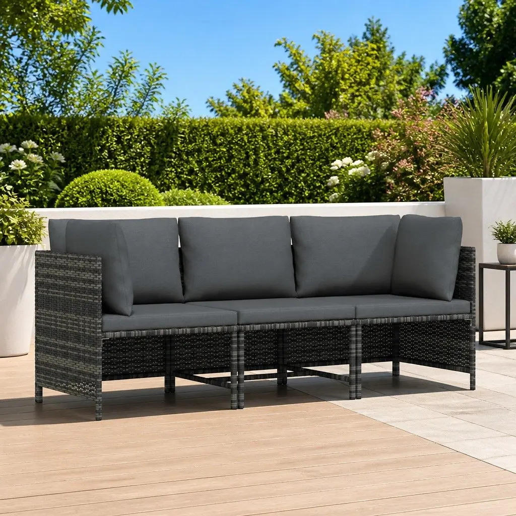 3 Seater Outdoor Lounge Sofa Patio Furniture Grey PE Rattan Sectional