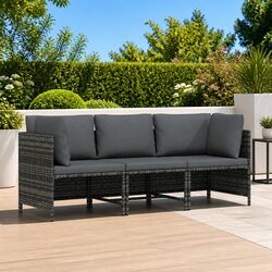 3-Seater Garden Sofa: PE Rattan, Steel Frame, Cushions