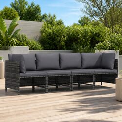 4-Seater Outdoor Sectional Lounger - Grey, PE Rattan