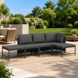 5-Piece Garden Sofa Set: Grey Rattan, Steel Frame