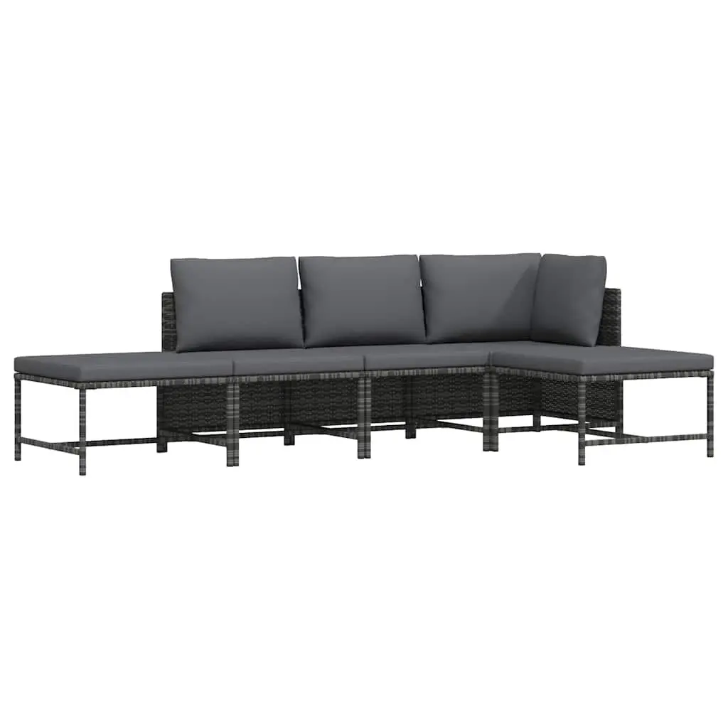 Garden Sofa Set 5 Piece Outdoor Lounge Sectional with Cushions Grey Rattan