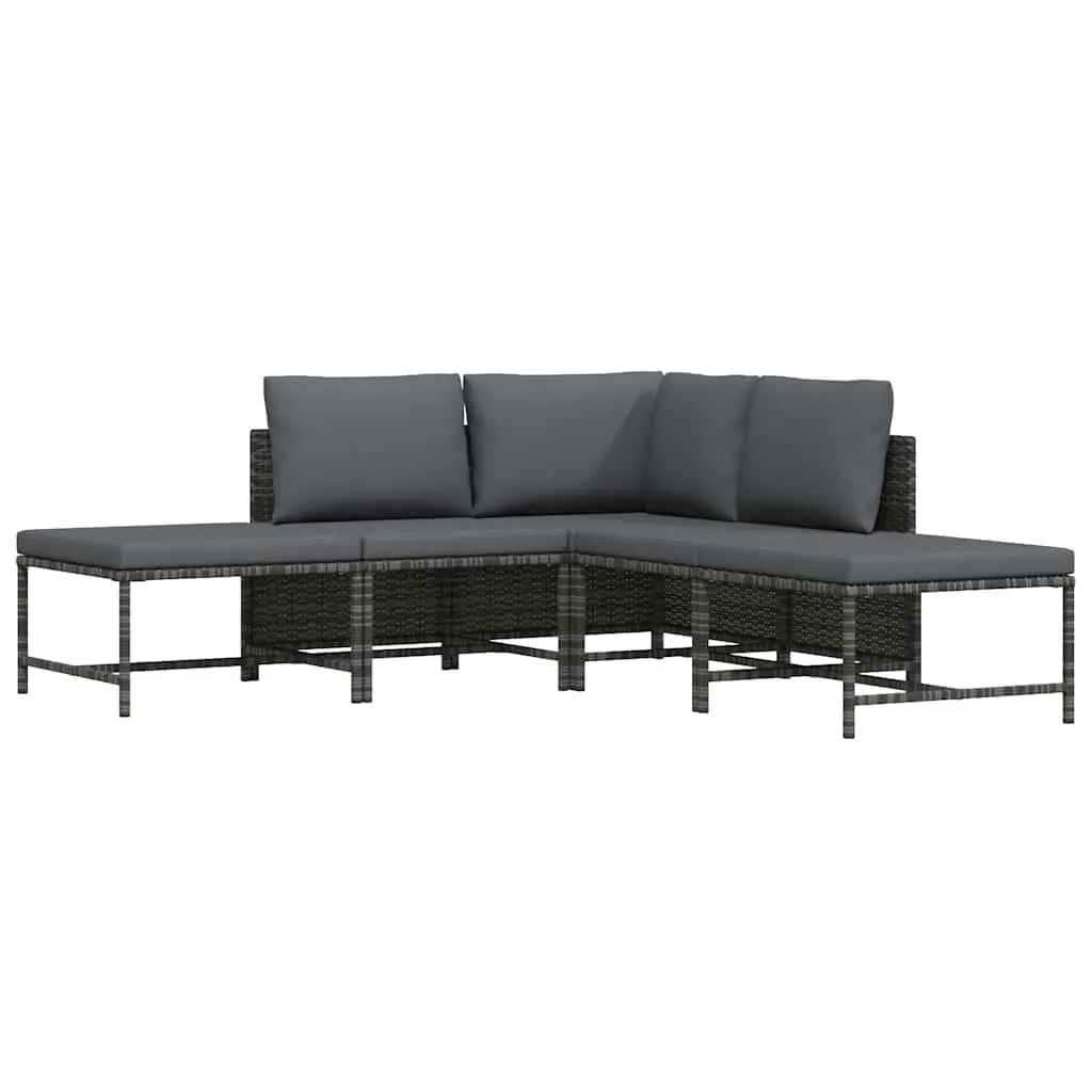 Garden Sofa Set 5 Piece Outdoor Lounge Sectional with Cushions Grey Rattan