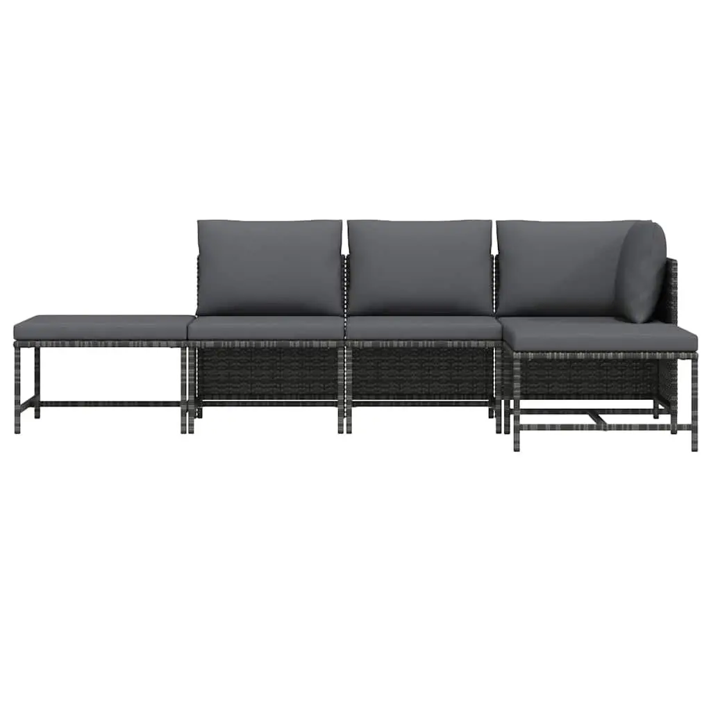 Garden Sofa Set 5 Piece Outdoor Lounge Sectional with Cushions Grey Rattan