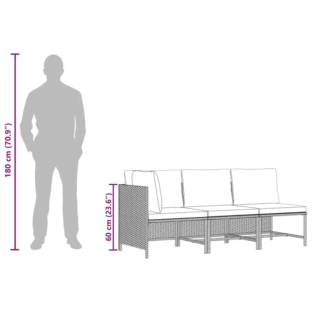 3 Piece Garden Lounge Set for Patio Outdoor Sofa with Cushions