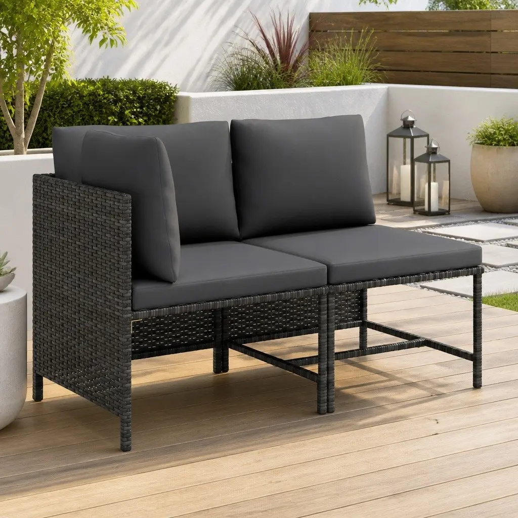 2-Piece Garden Sofa Set with Grey Cushions