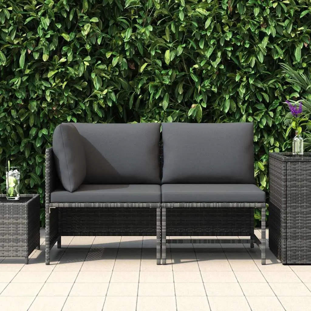 2-Piece Garden Sofa Set with Grey Cushions