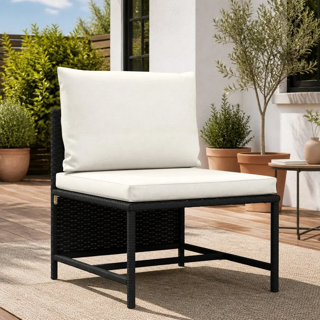 Black Poly Rattan Sectional Middle Sofa