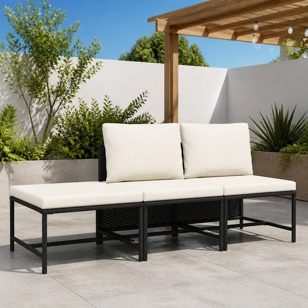Outdoor Sectional Sofa Set Garden Lounge 3 Piece Black Rattan Cushions