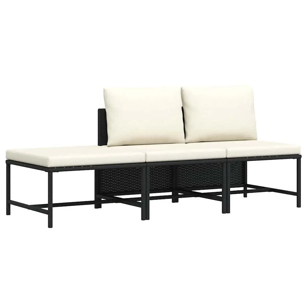 Outdoor Sectional Sofa Set Garden Lounge 3 Piece Black Rattan Cushions