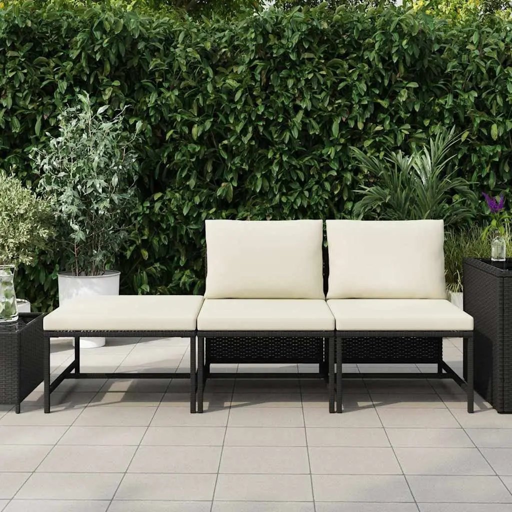 Outdoor Sectional Sofa Set Garden Lounge 3 Piece Black Rattan Cushions